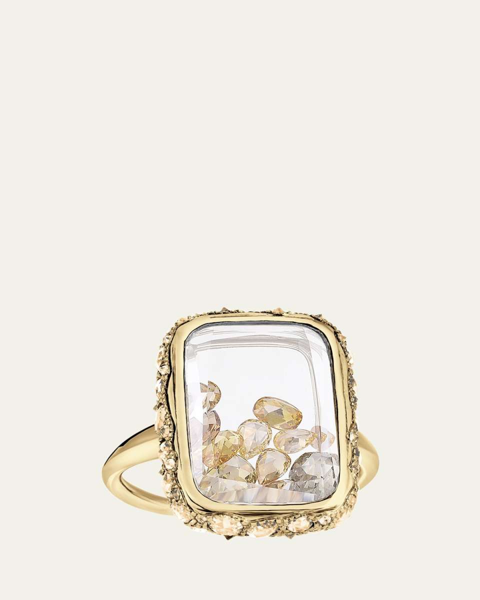 18K Yellow Gold Yellow Rose-Cut Diamond Ring with Kaleidoscope Shaker